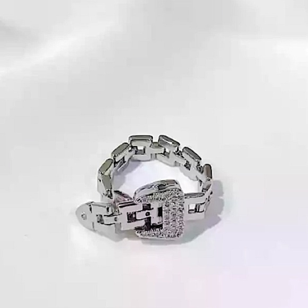 NEW ADJUSTABLE SILVER CHAIN BUCKLE RHINESTONE RING - Picture 10 of 12